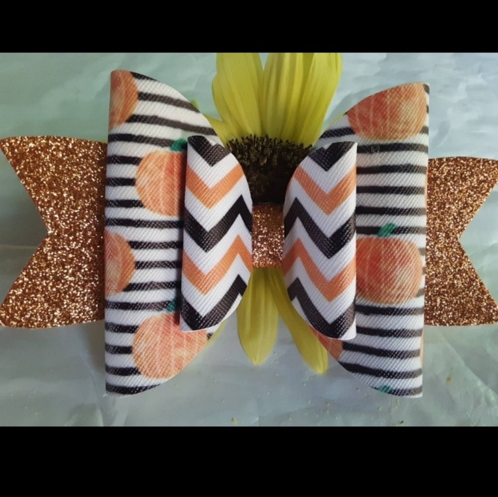 Faux leather pumpkin spice halloween hair bow
